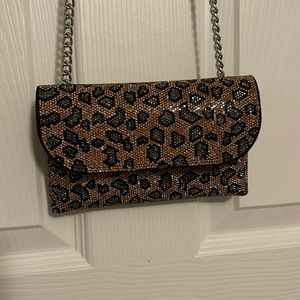 BNWT Rhinestone leopard print purse/clutch